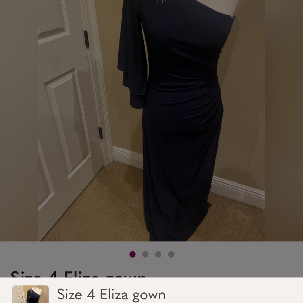 Eliza J One-Shoulder Dark Blue Gown